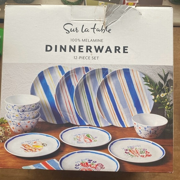 Sur La Table 12-Piece Multicolor Melamine Dinnerware Set 4 Place Settings - Picture 1 of 16